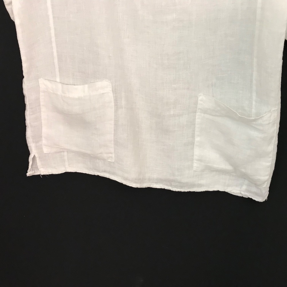 Francesca Bettini Size M 100% Linen Top Made In Italy White Shirt Pockets - Picture 9 of 11